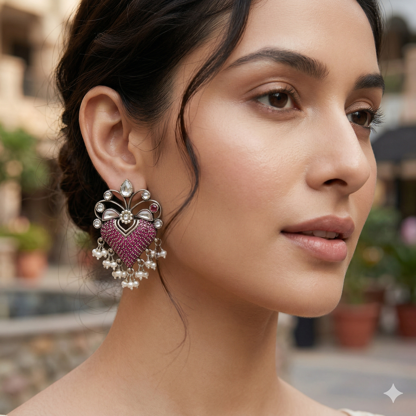 Sangeeta Boochra Heritage Heart-Shaped Cubic Zirconia & Kundan Earrings