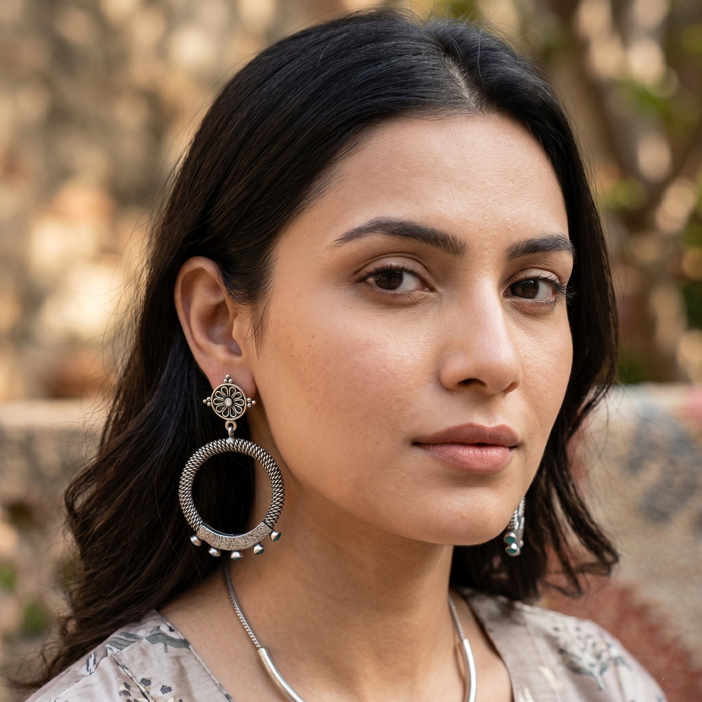 Regal Artisan Silver Hoop Earrings by Sangeeta Boochra