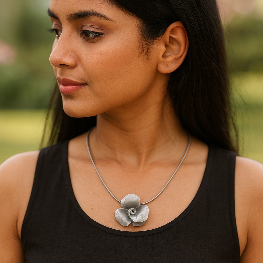 Sangeeta Boochra Elegant Oxidised Silver Spiral Bloom Pendant