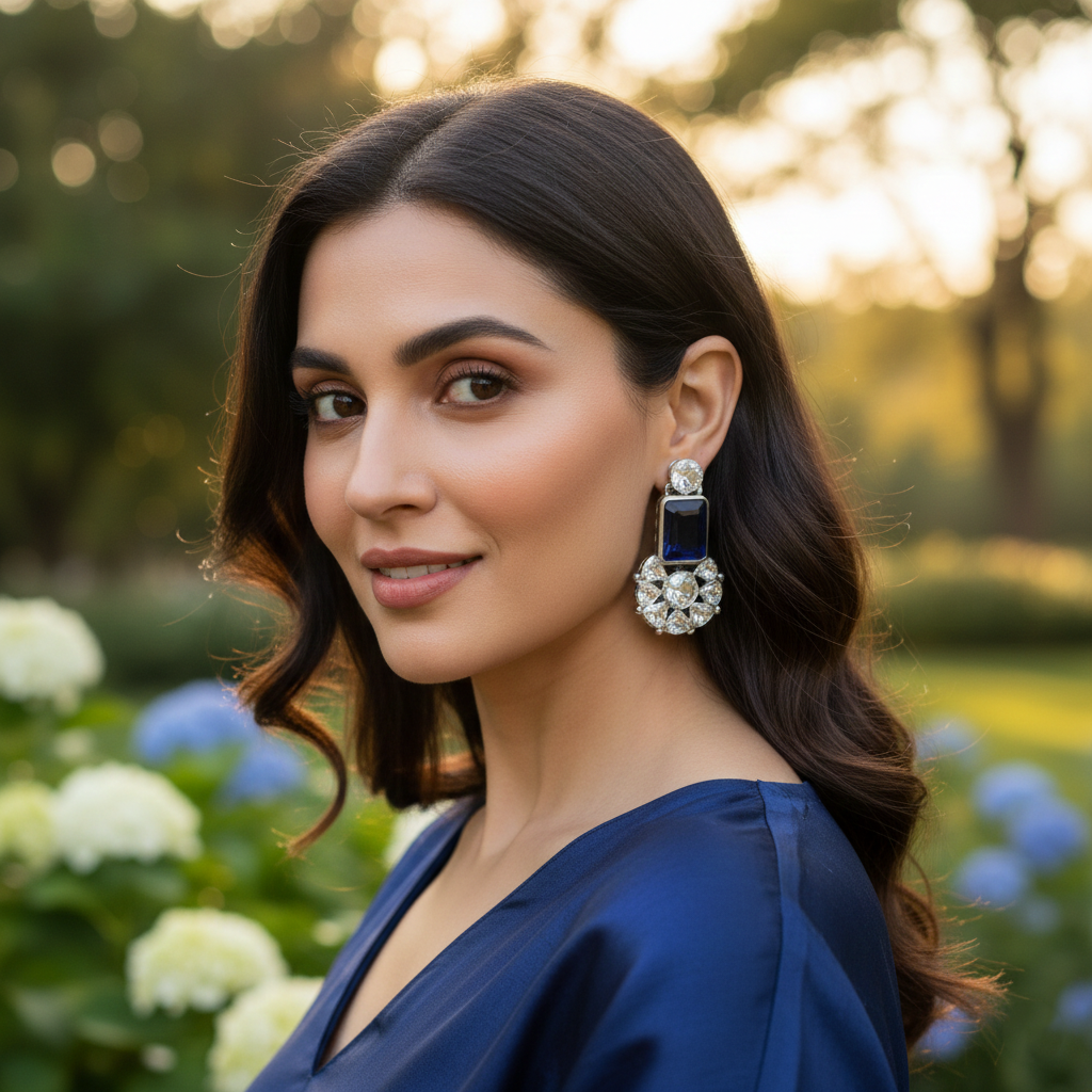 Sangeeta Boochra Handcrafted Polki Silver Earrings