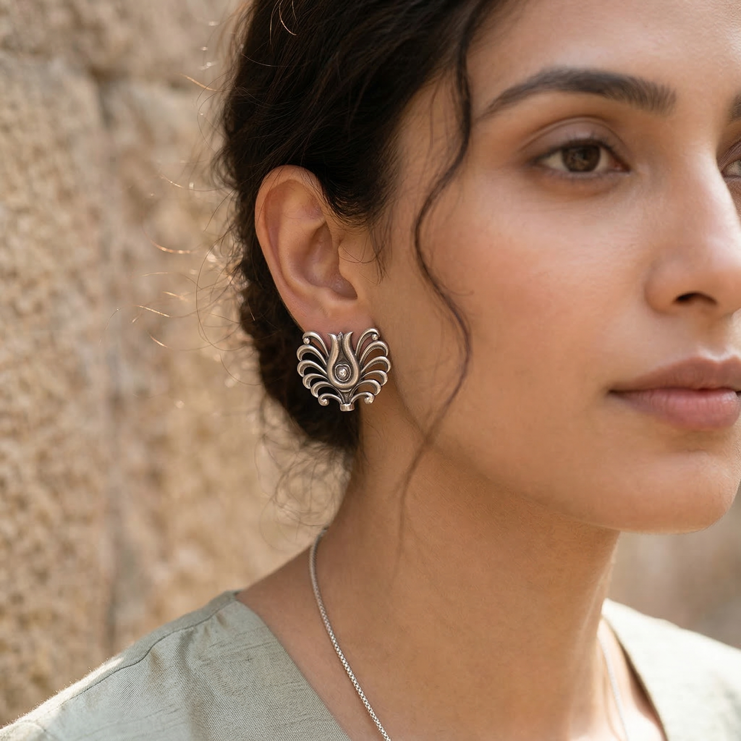 Sangeeta Boochra Artisan Floral Design Silver Earrings