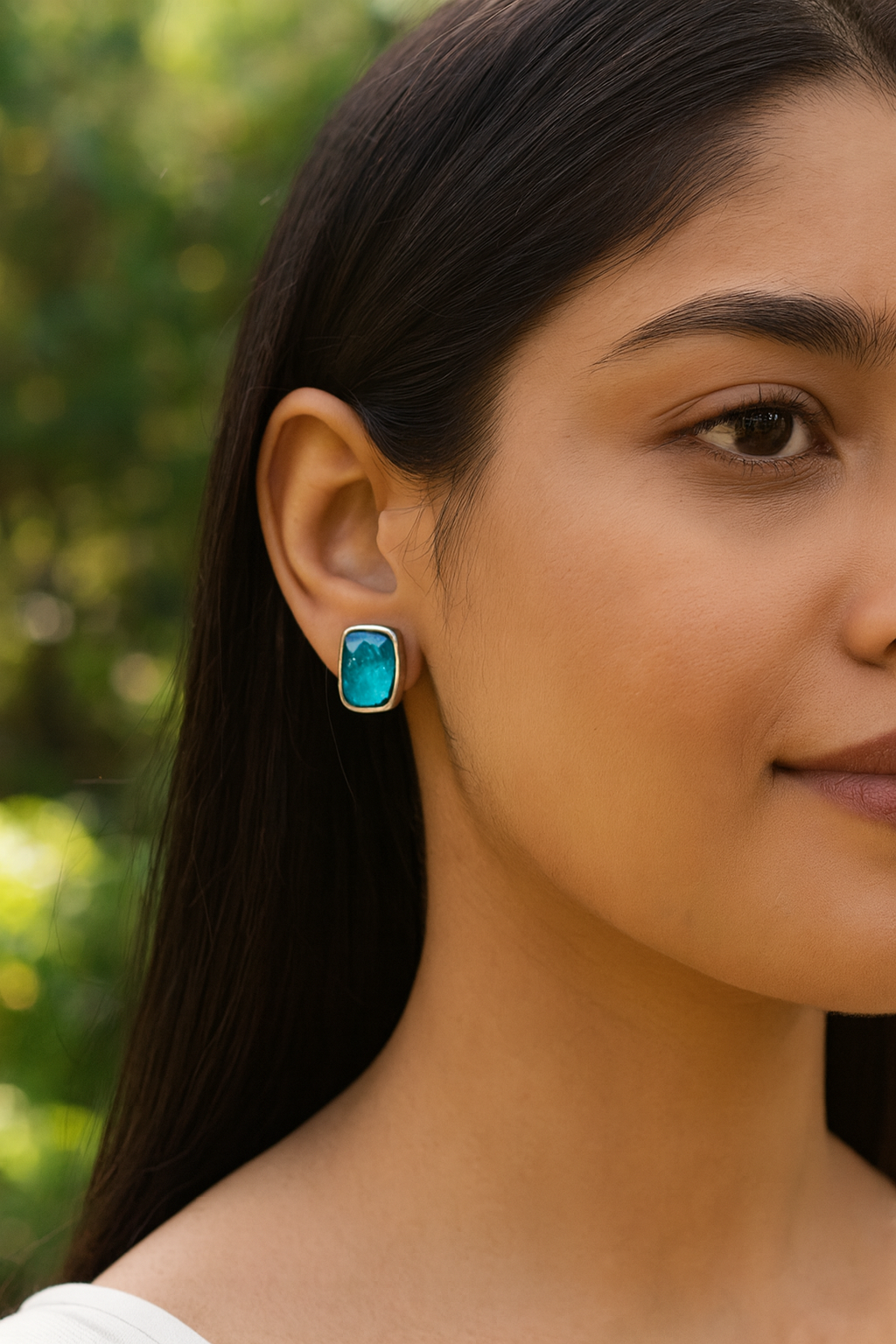 Sangeeta Boochra Sterling Silver Earrings with Ocean Blue Stone