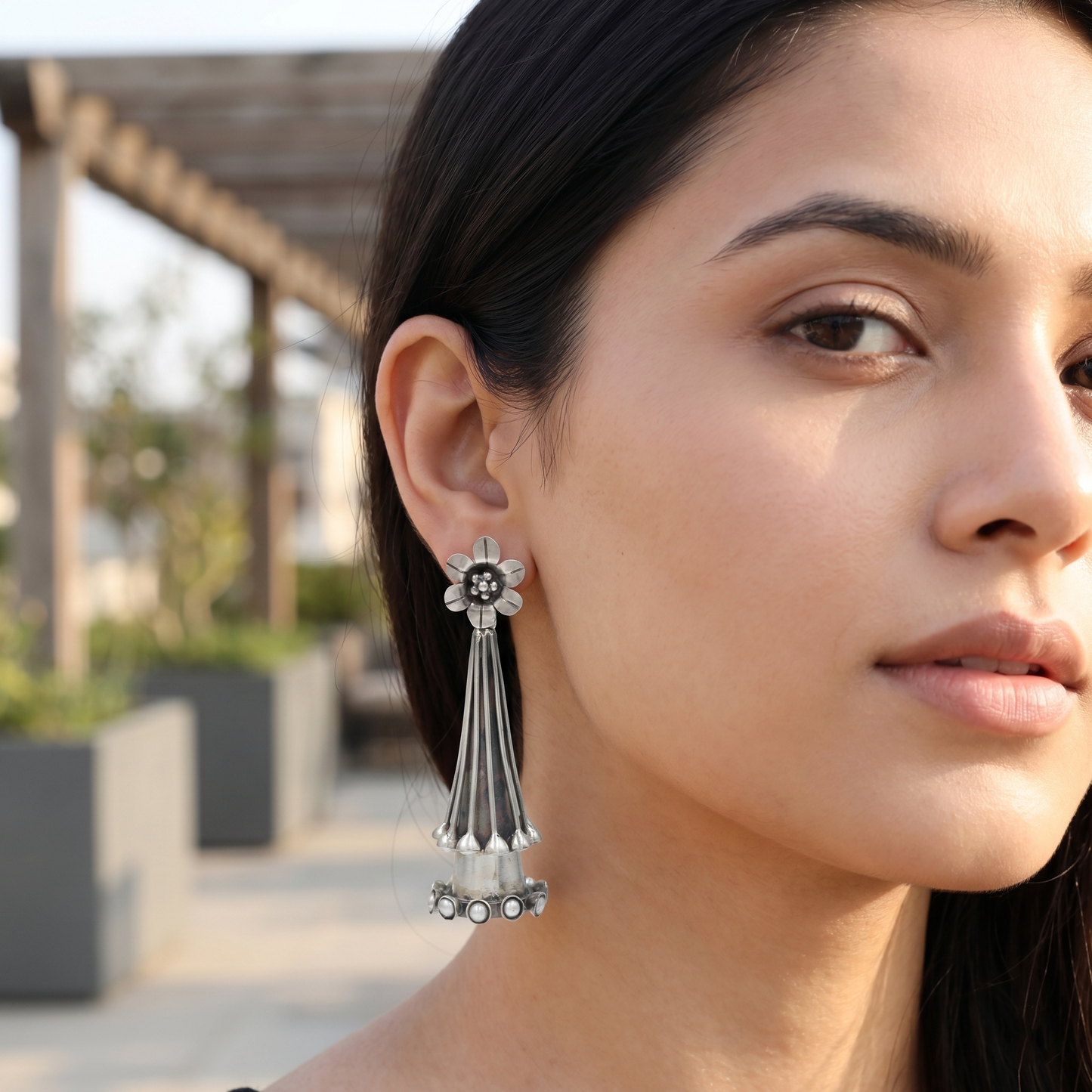 Handcrafted Floral Silver Earrings by Sangeeta Boochra