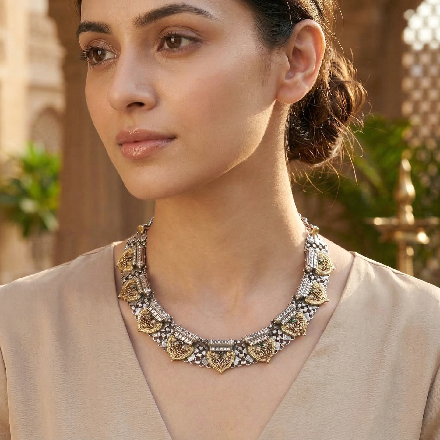 Sangeeta Boochra Handcrafted Silver & Gold-Tone Tribal Necklace