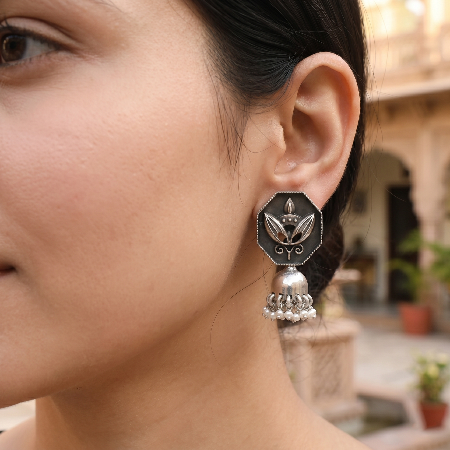Heritage Pearl Drop Silver Earrings by Sangeeta Boochra