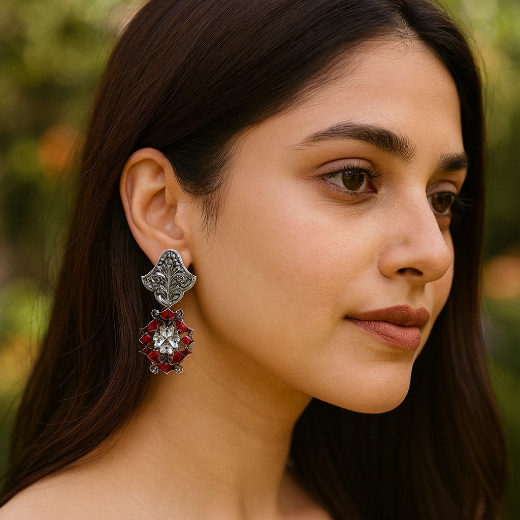 Sangeeta Boochra Antique Silver Floral Danglers