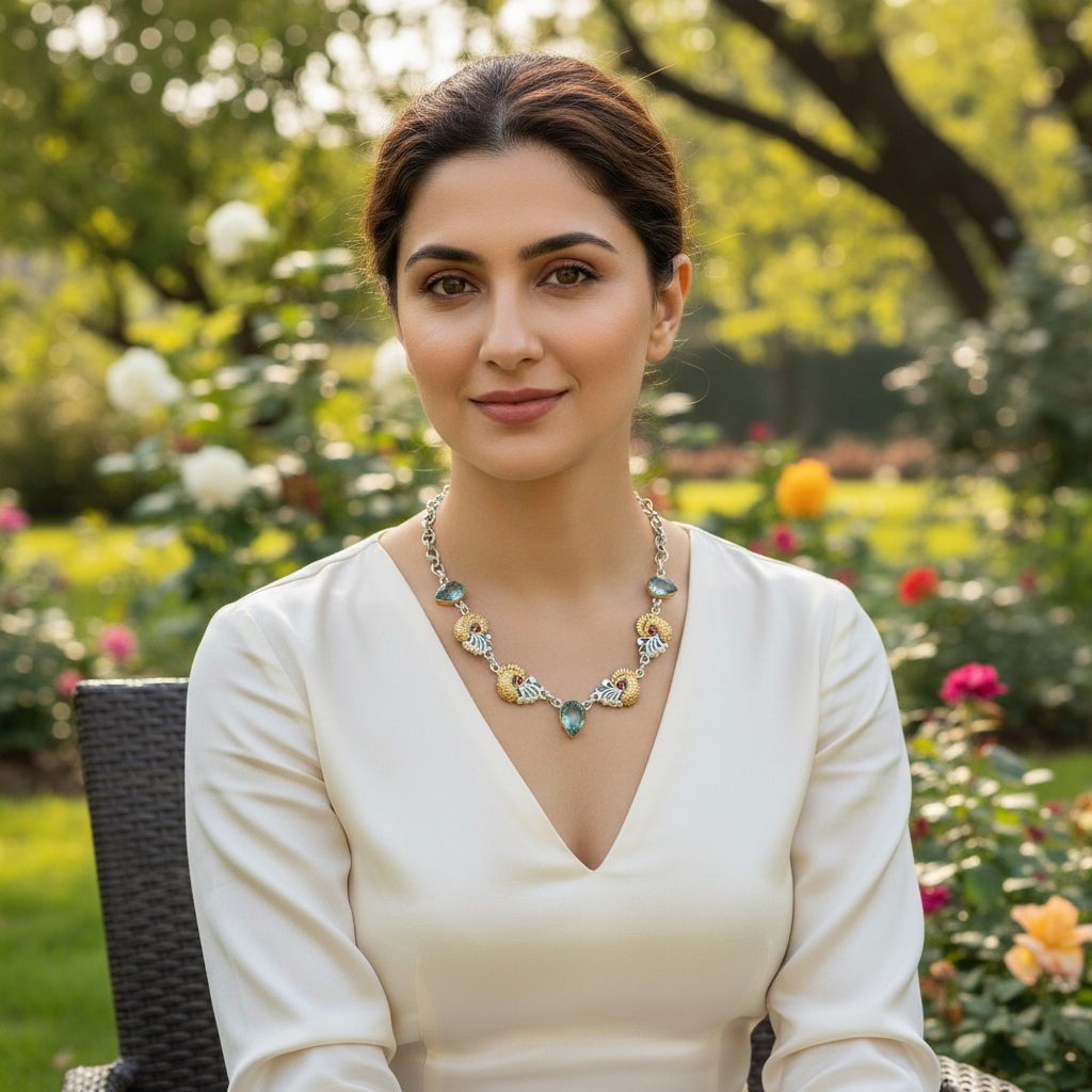 Sangeeta Boochra Handcrafted Silver Necklace with Dual-Tone Motifs