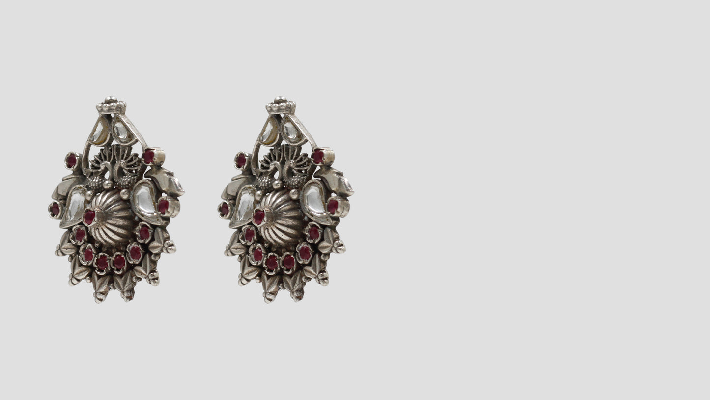Timeless Grace: Sangeeta Boochra Silver Earrings with Red Stones