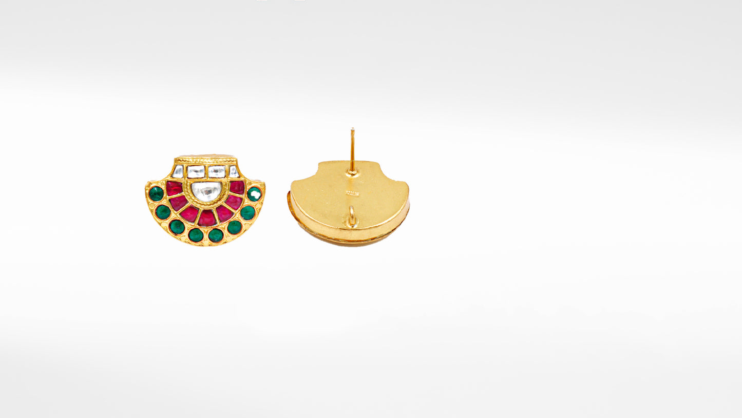 Designer Earrings in Silver, Gleaming with 24K Gold Plating Studded with Kundan Setting