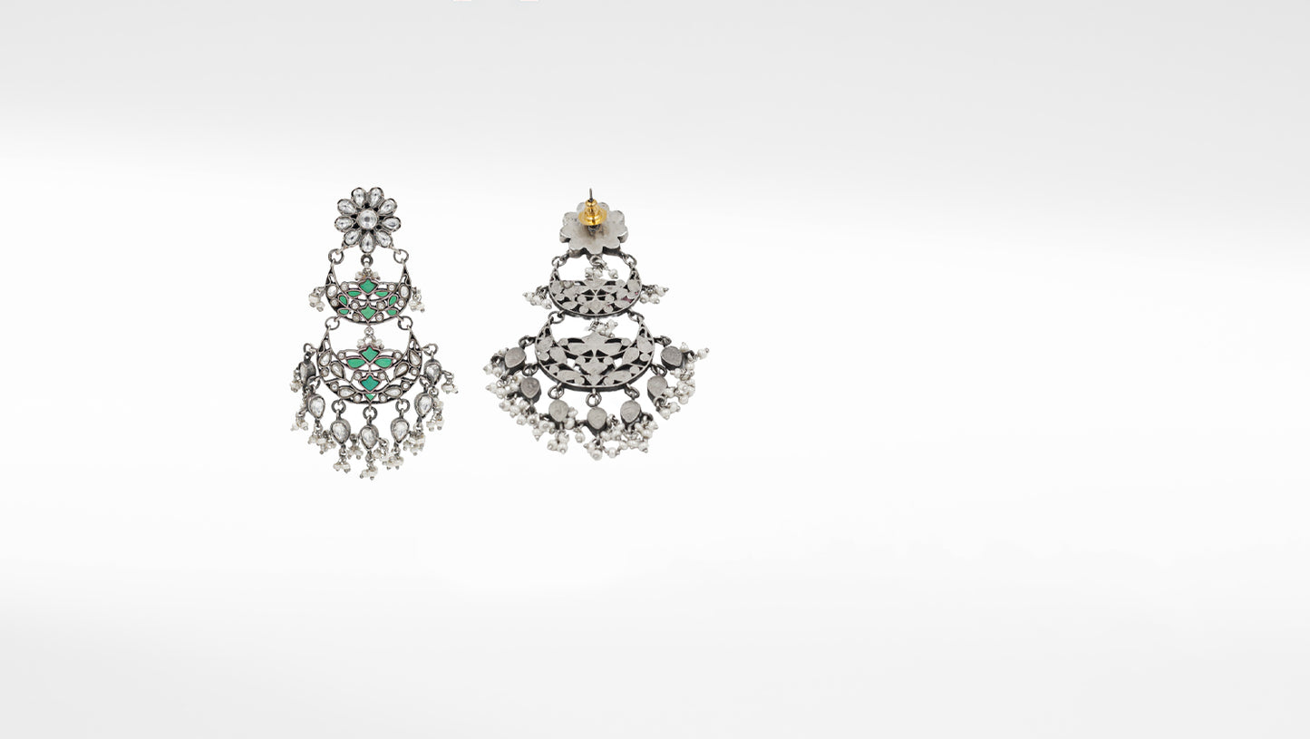 Silver Aeris Studded with Kundan Earring