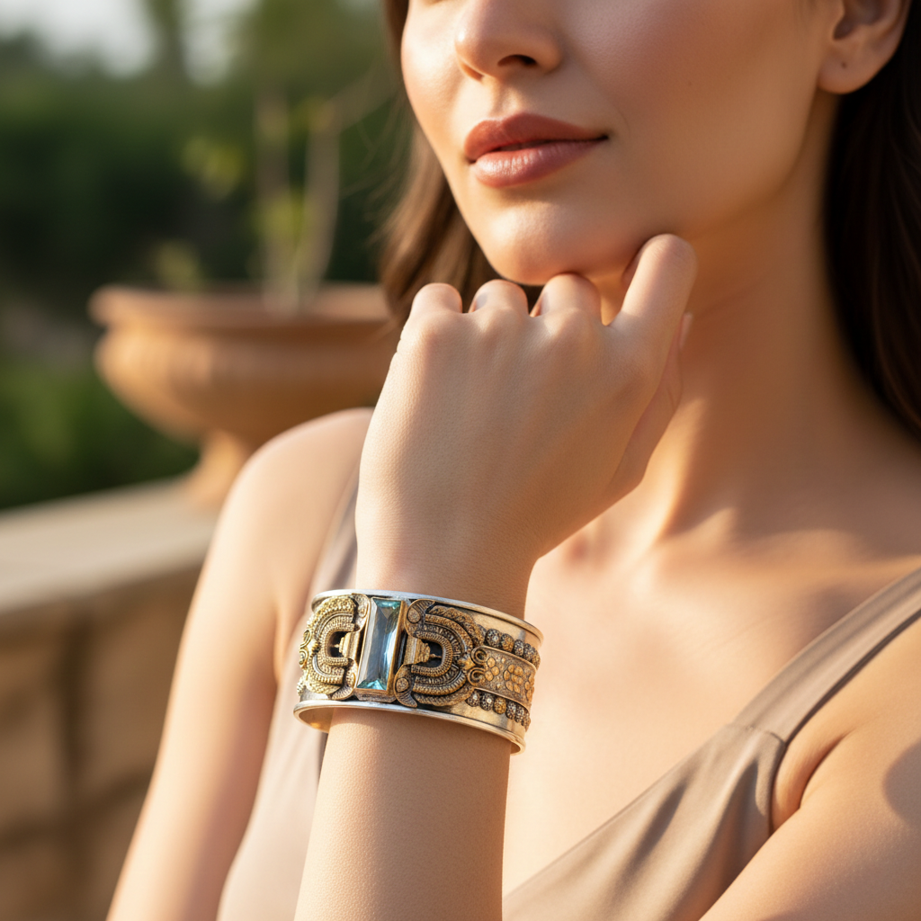Heritage-Inspired Dual-Tone Silver Hand Cuff