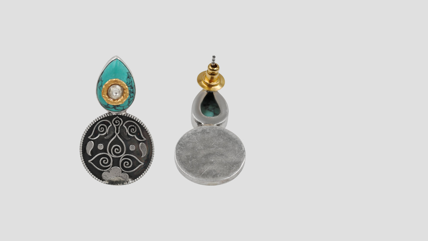 Sangeeta Boochra Handcrafted Turquoise Oxidised Silver Earrings