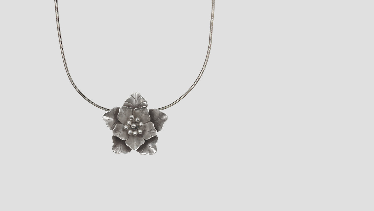 Sangeeta Boochra Oxidised Silver Layered Blossom Pendant