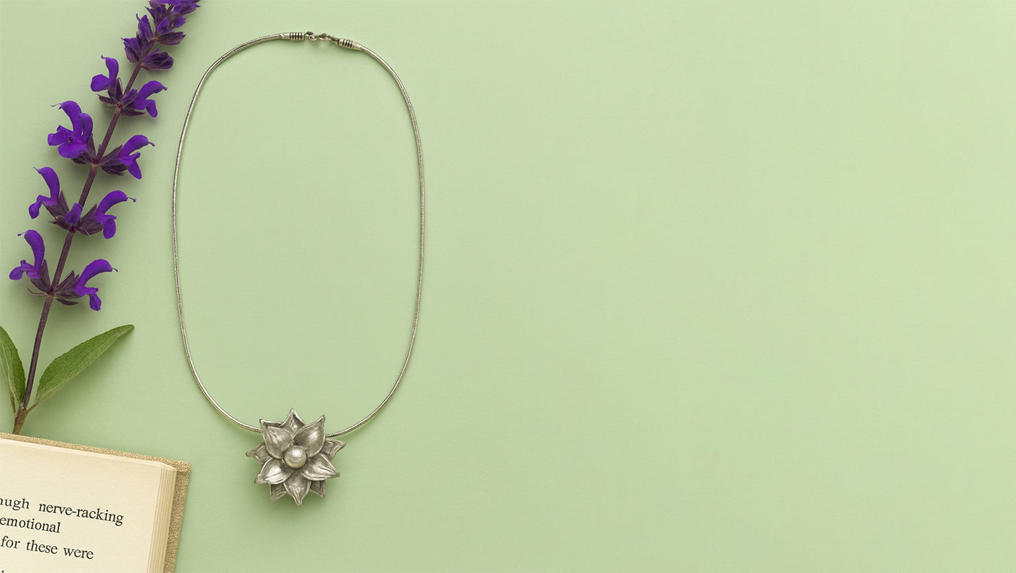 Sangeeta Boochra Elegant Oxidised Silver Floral Radiance Pendant