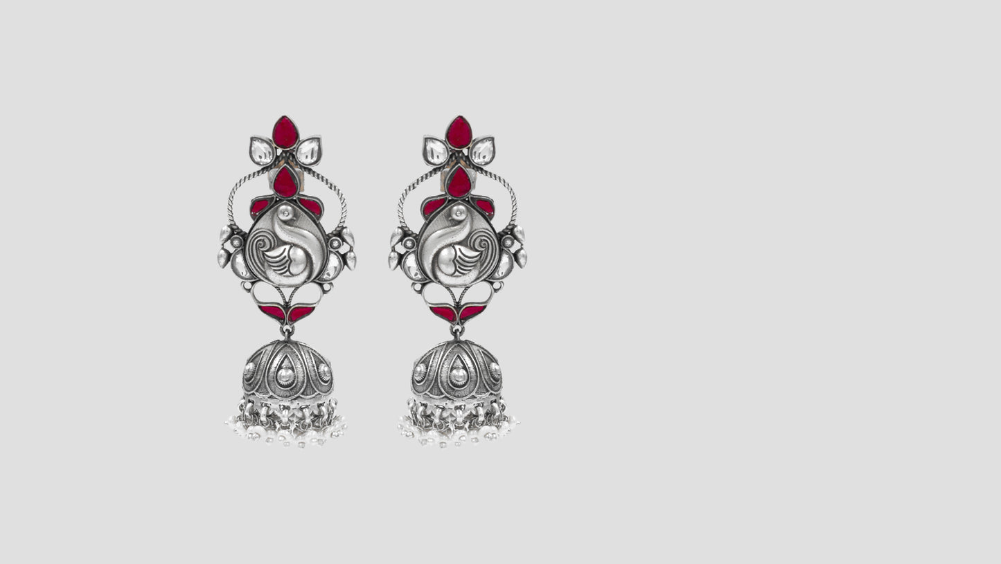 Elegant Silver Peacock Jhumka Earrings | Sangeeta Boochra