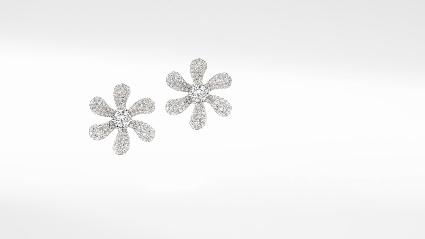 Enchanted Garden Silver CZ Floral Earrings