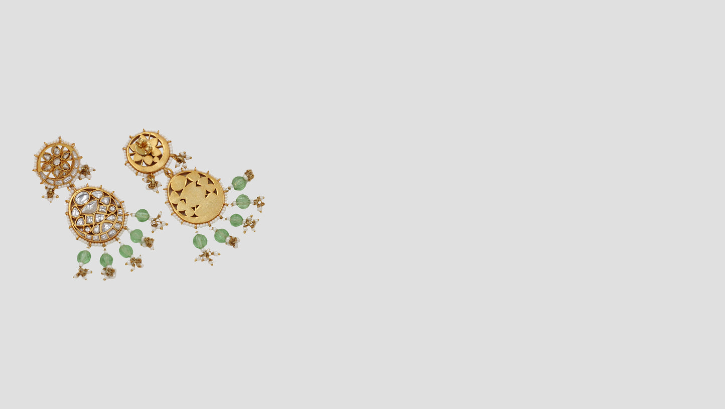 Heritage-Inspired 925 Silver Chandbali Earrings with Green Drops