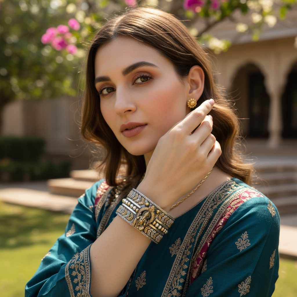 Divine Ganesha Ji Dual-Tone Silver Cuff by Sangeeta Boochra