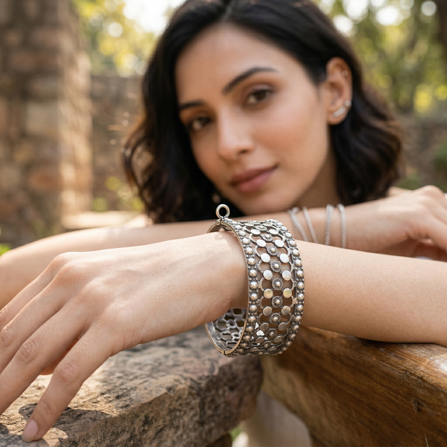 Handcrafted Oxidised Silver Statement Bangle by Sangeeta Boochra