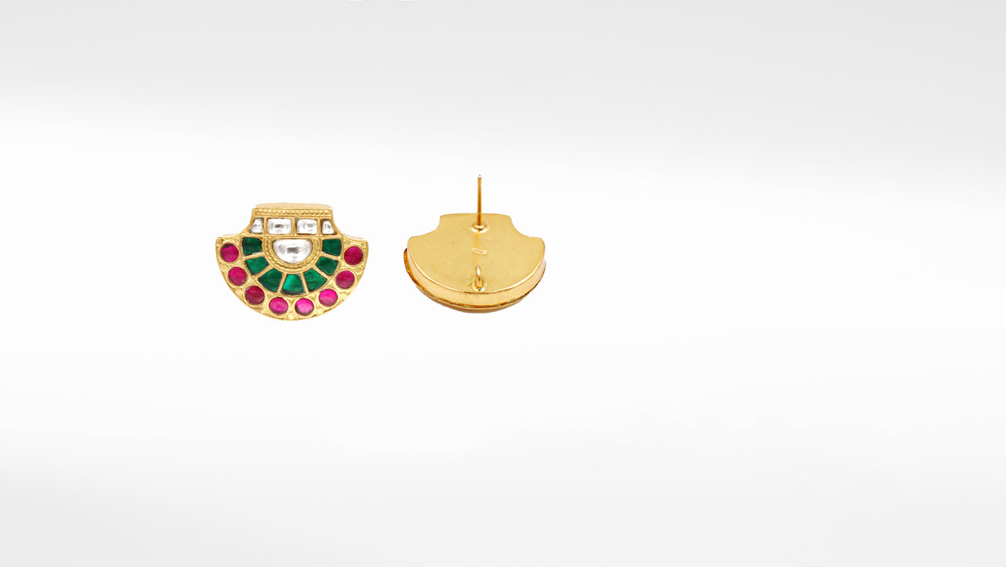 Handcrafted Silver Earrings embellished with Kundan and Gold Plating