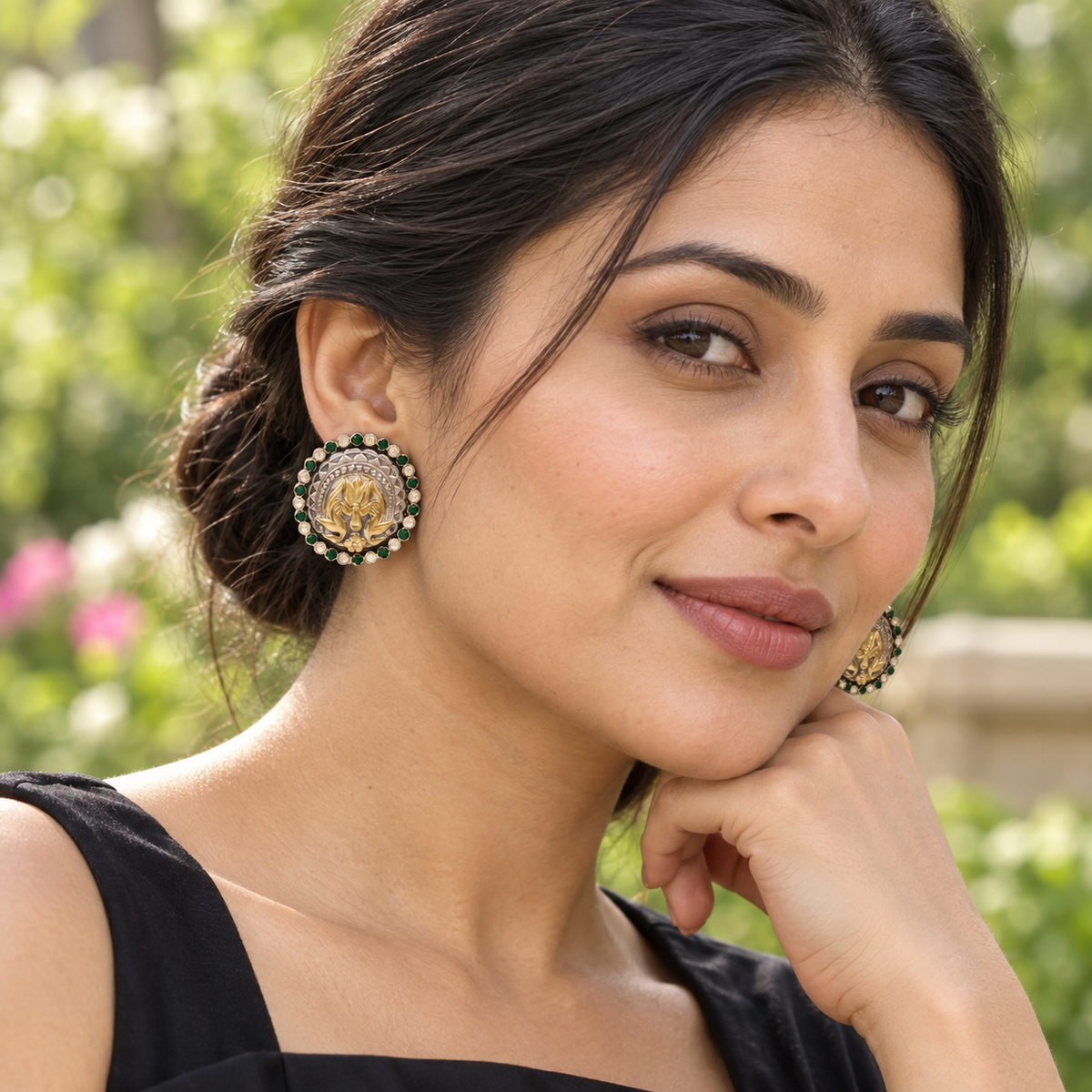 Sangeeta Boochra Handcrafted Dual Plated Silver Peacock Motif Stud Earrings