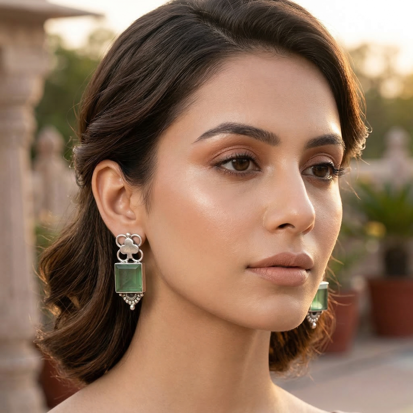 Classic Green Gemstone Handcrafted Silver Earrings – Sangeeta Boochra