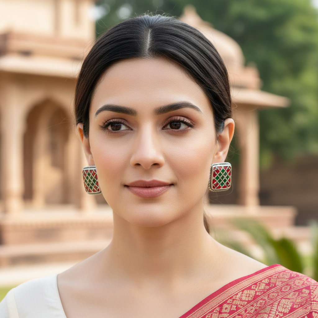 Sangeeta Boochra Royal Square Kundan Silver Studs