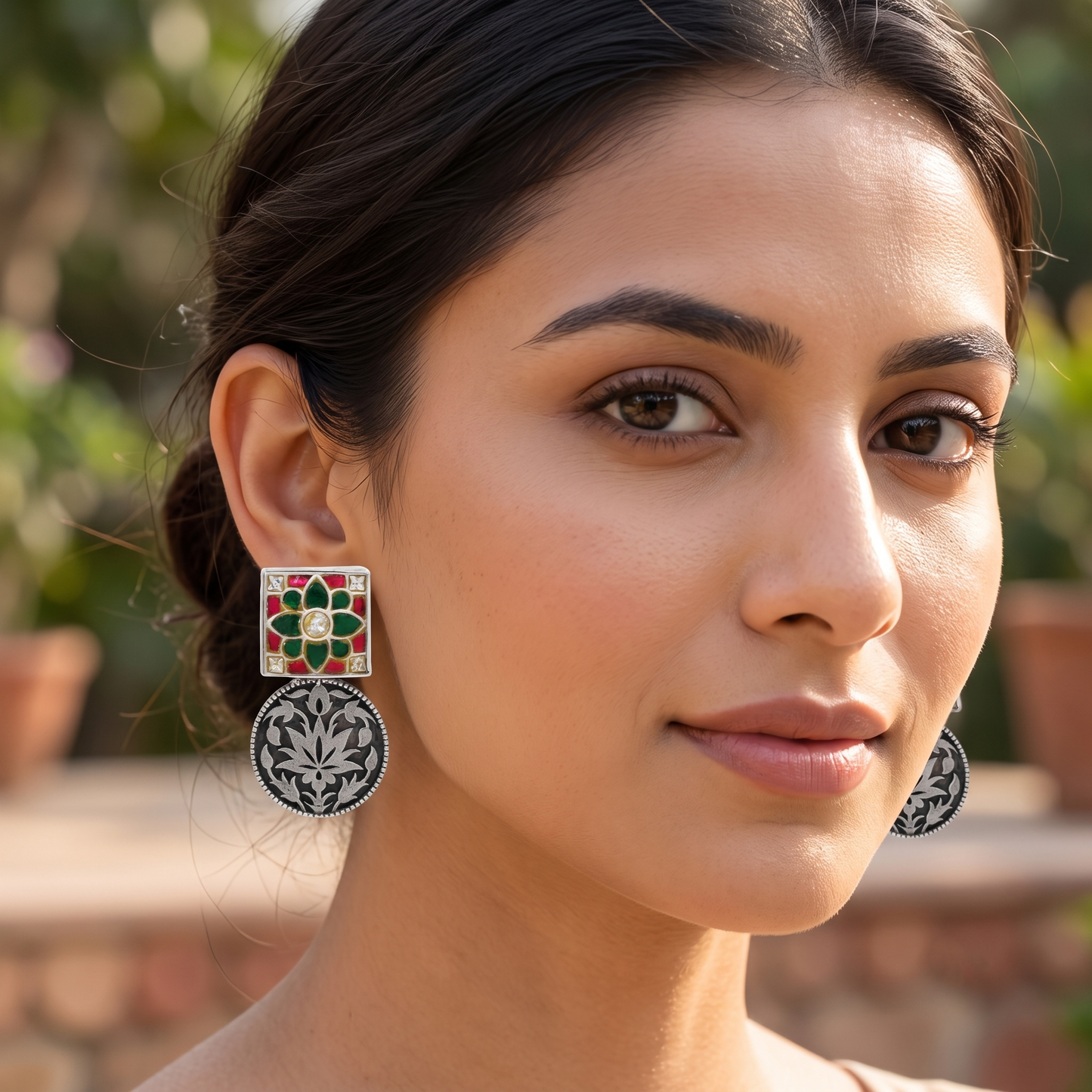 Sangeeta Boochra Handcrafted Kundan Statement Silver Earrings