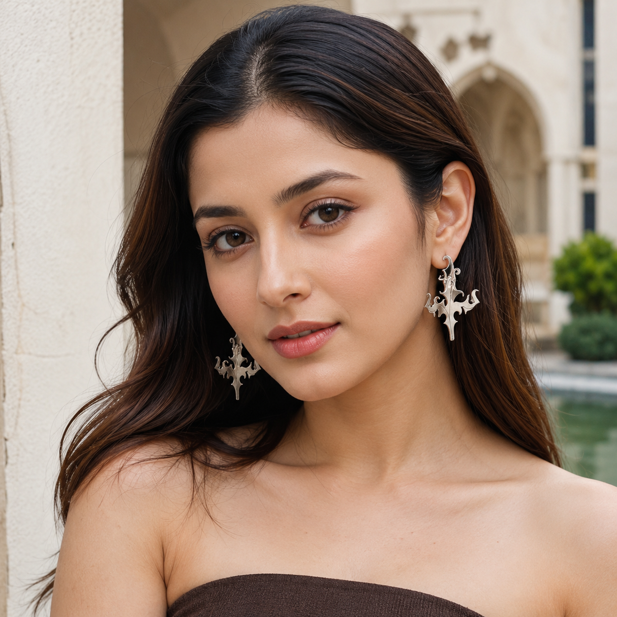 Sangeeta Boochra Handcrafted Oxidised Silver Botanical Statement Earrings