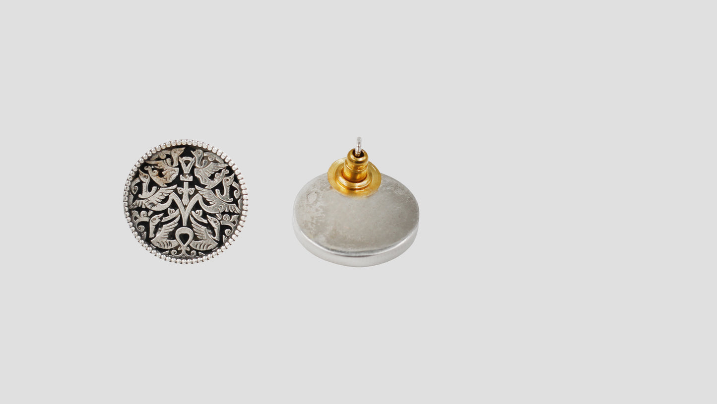 Sangeeta Boochra Folk Art Oxidised Silver Stud Earrings