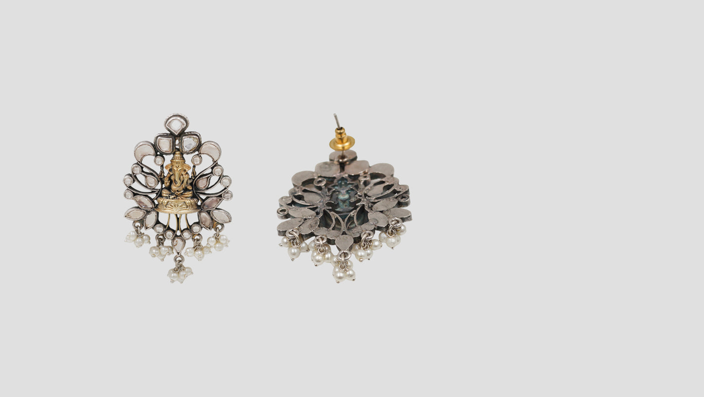 Sangeeta Boochra Artisan Dual-Plated Silver Earrings with Ganesha Motif