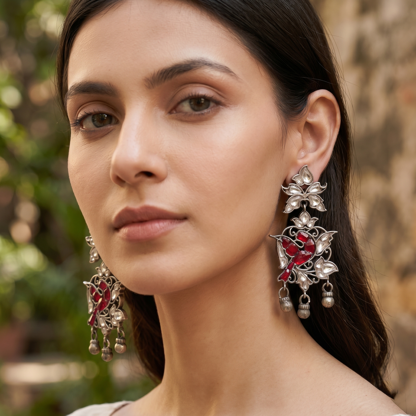 Sangeeta Boochra Traditional Kundan Silver Dangle Earrings with Ghungroo