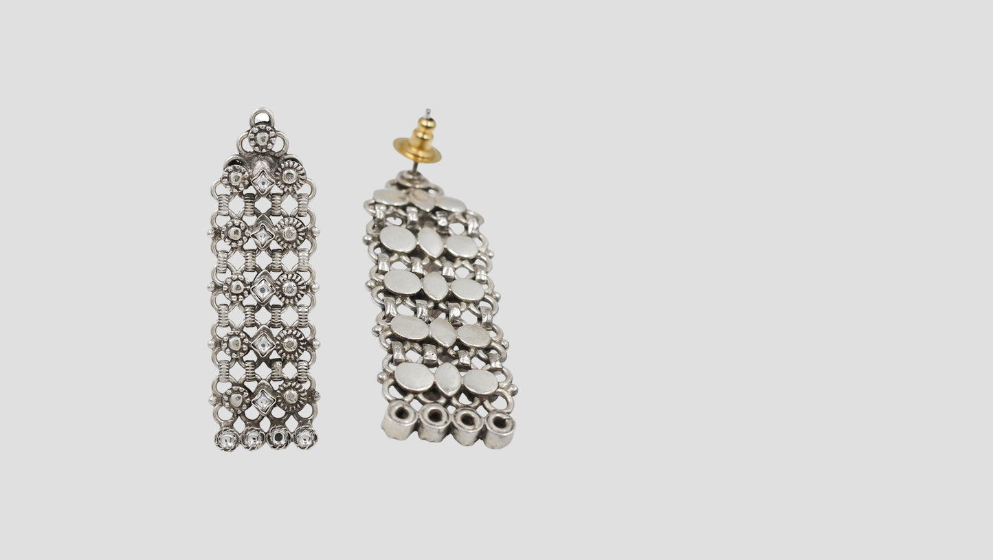 Sangeeta Boochra Handcrafted Silver Long Statement Earrings