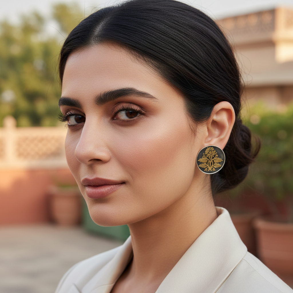 Sangeeta Boochra Dual Tone Floral Silver Stud