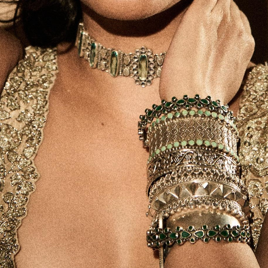 Regal Silver Grace: Choker & Bangles by Sangeeta Boochra