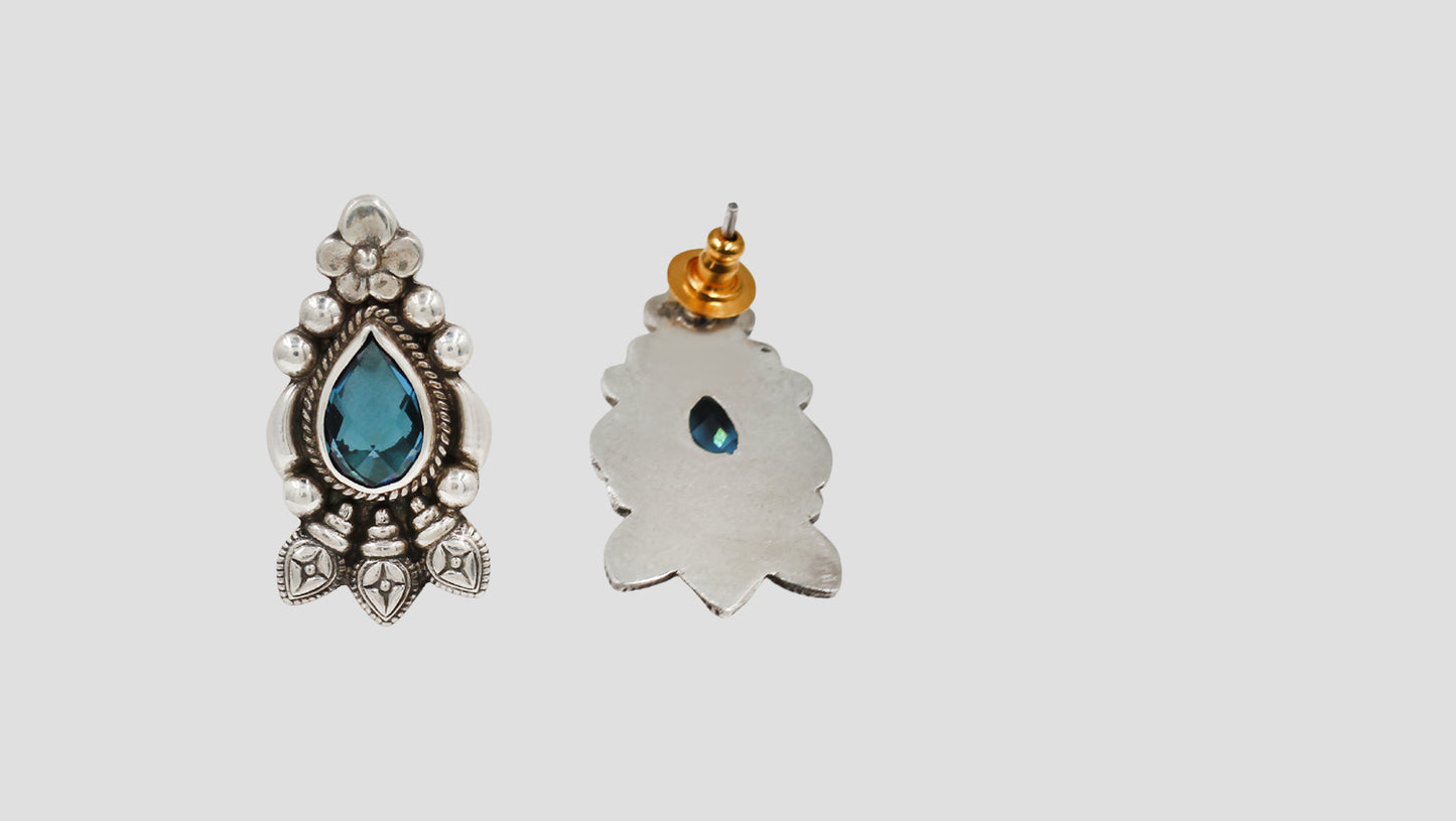 Sangeeta Boochra Floral Motif Oxidised Silver Teardrop Earrings