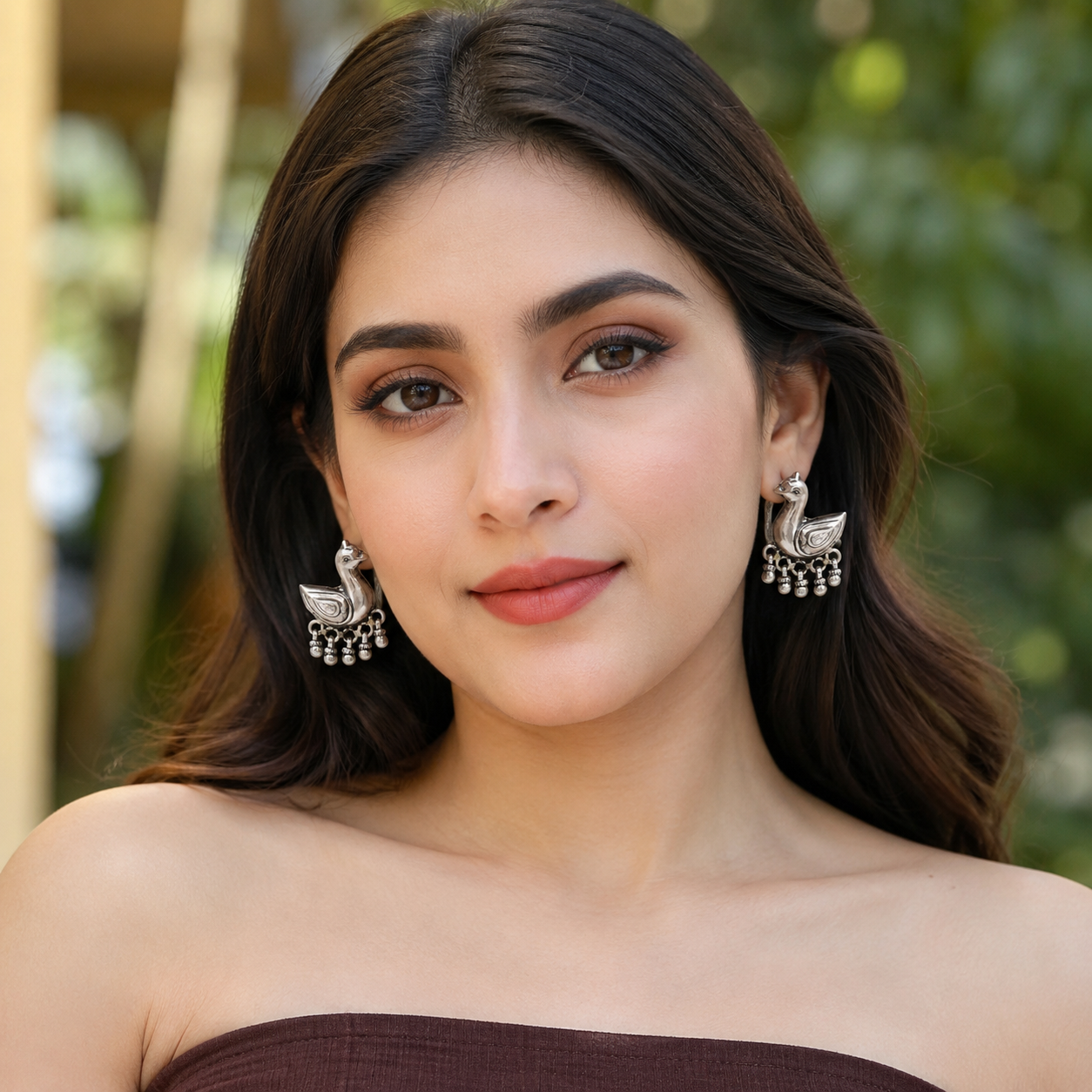 Sangeeta Boochra Handcrafted Oxidised Sterling Silver Peacock Motif Earrings