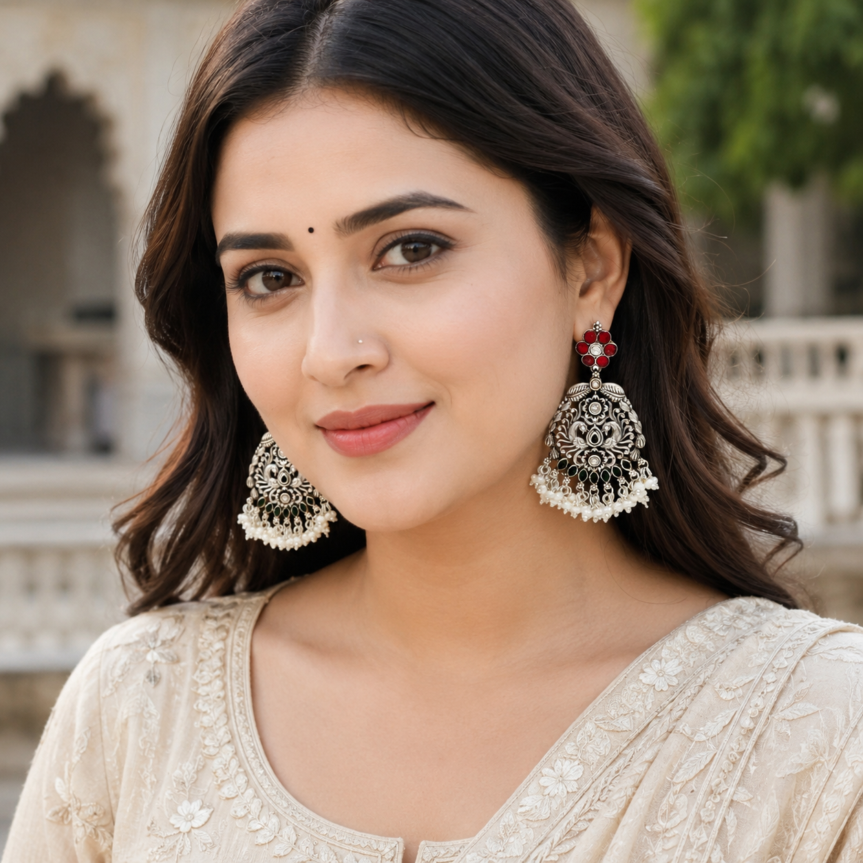 Sangeeta Boochra Traditional Sterling Silver Kundan Earrings with Pearl Tassels