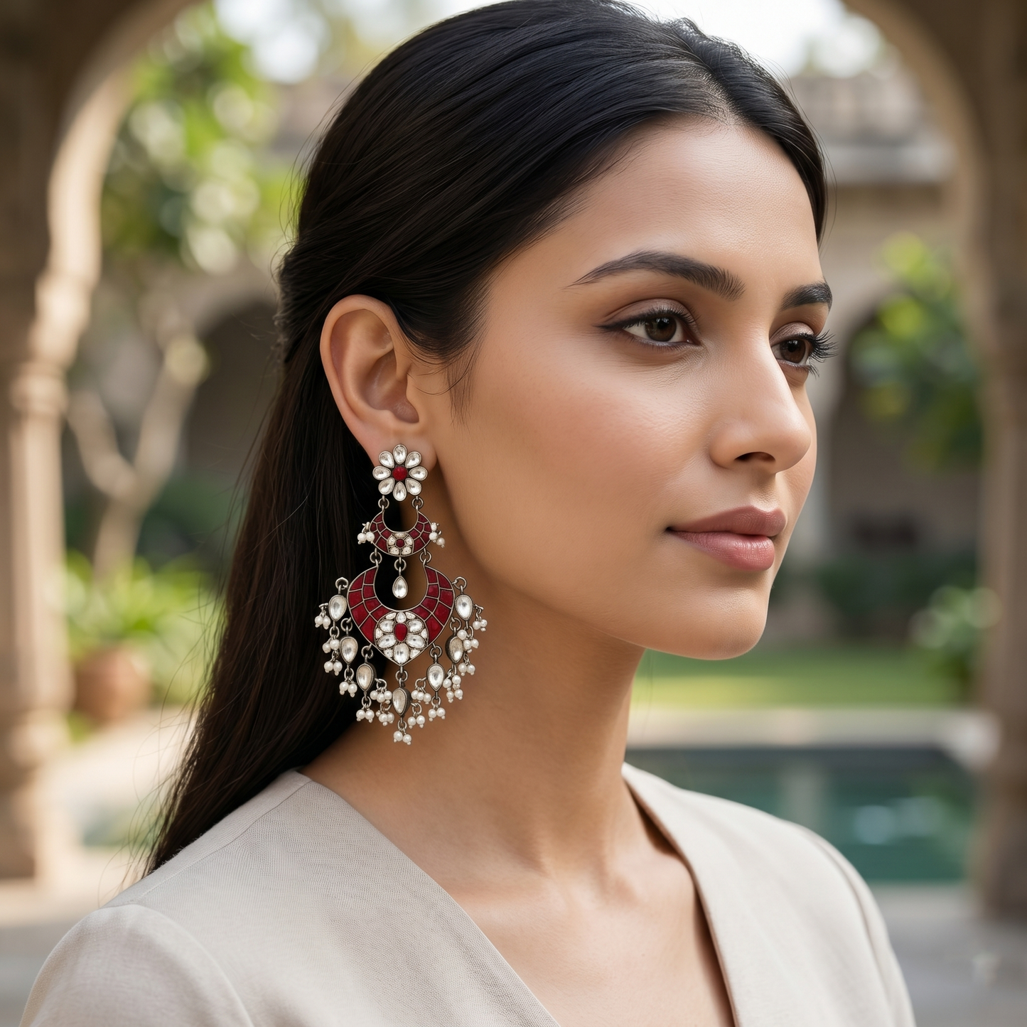 Sangeeta Boochra Handcrafted Kundan Pearl Danglers