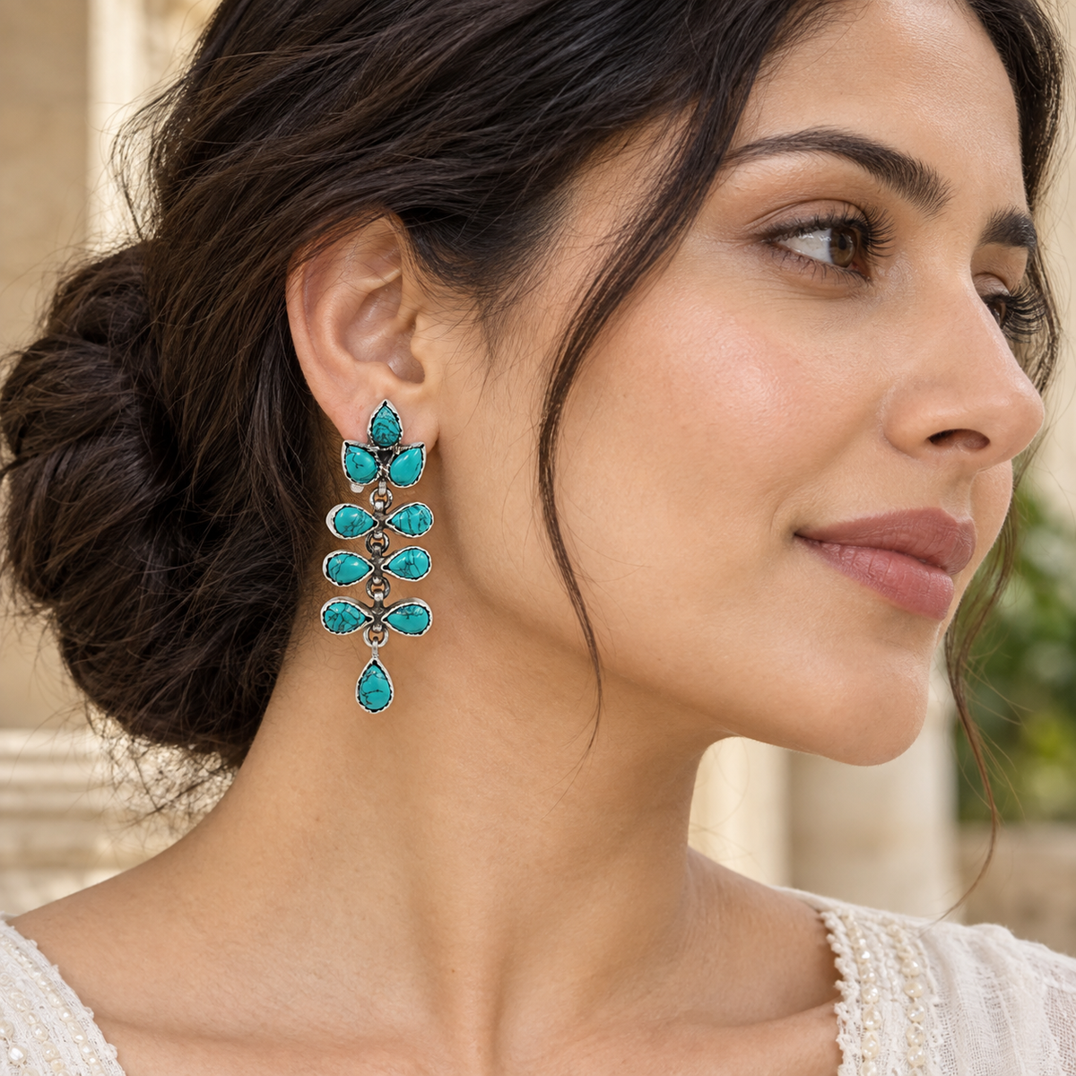 Handcrafted Turquoise Stone Dangle Earrings by Sangeeta Boochra