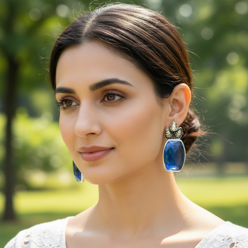 Sangeeta Boochra Royal Blue Statement Silver Earrings