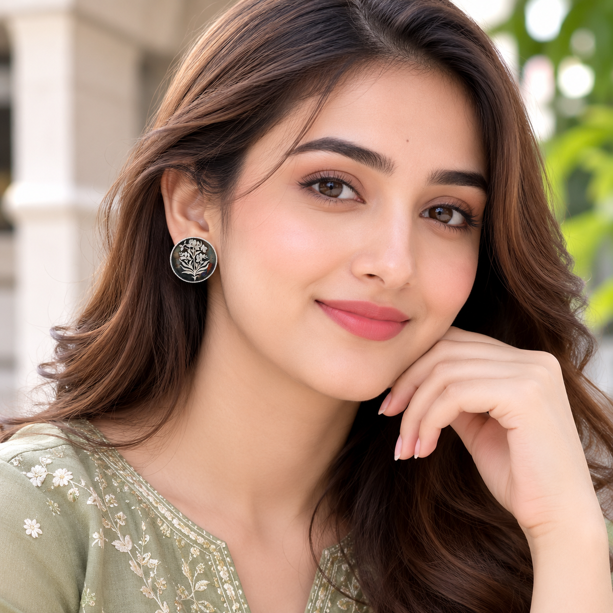 Sangeeta Boochra Handcrafted Oxidised Silver Round Floral Stud Earrings