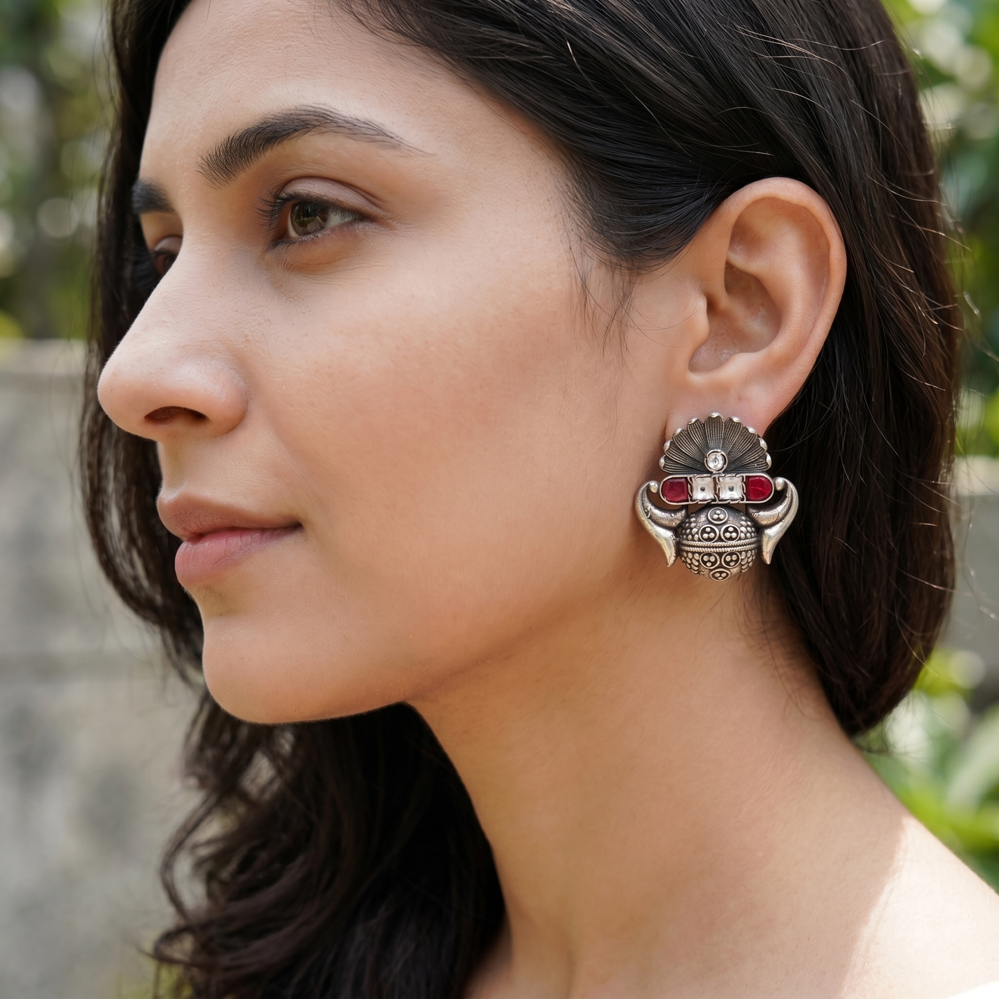 Sangeeta Boochra Handcrafted Oxidised Kundan Silver Statement Earrings