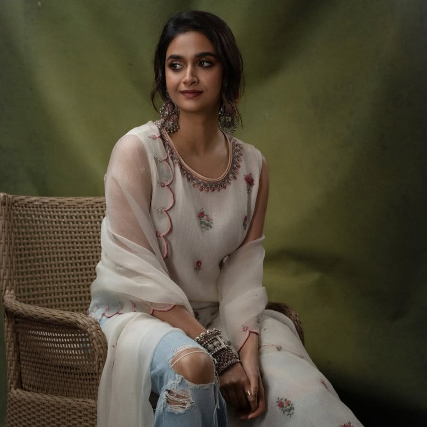 Sangeeta Boochra Oxidised Silver Earrings & Bangles | Styled by Keerthy Suresh
