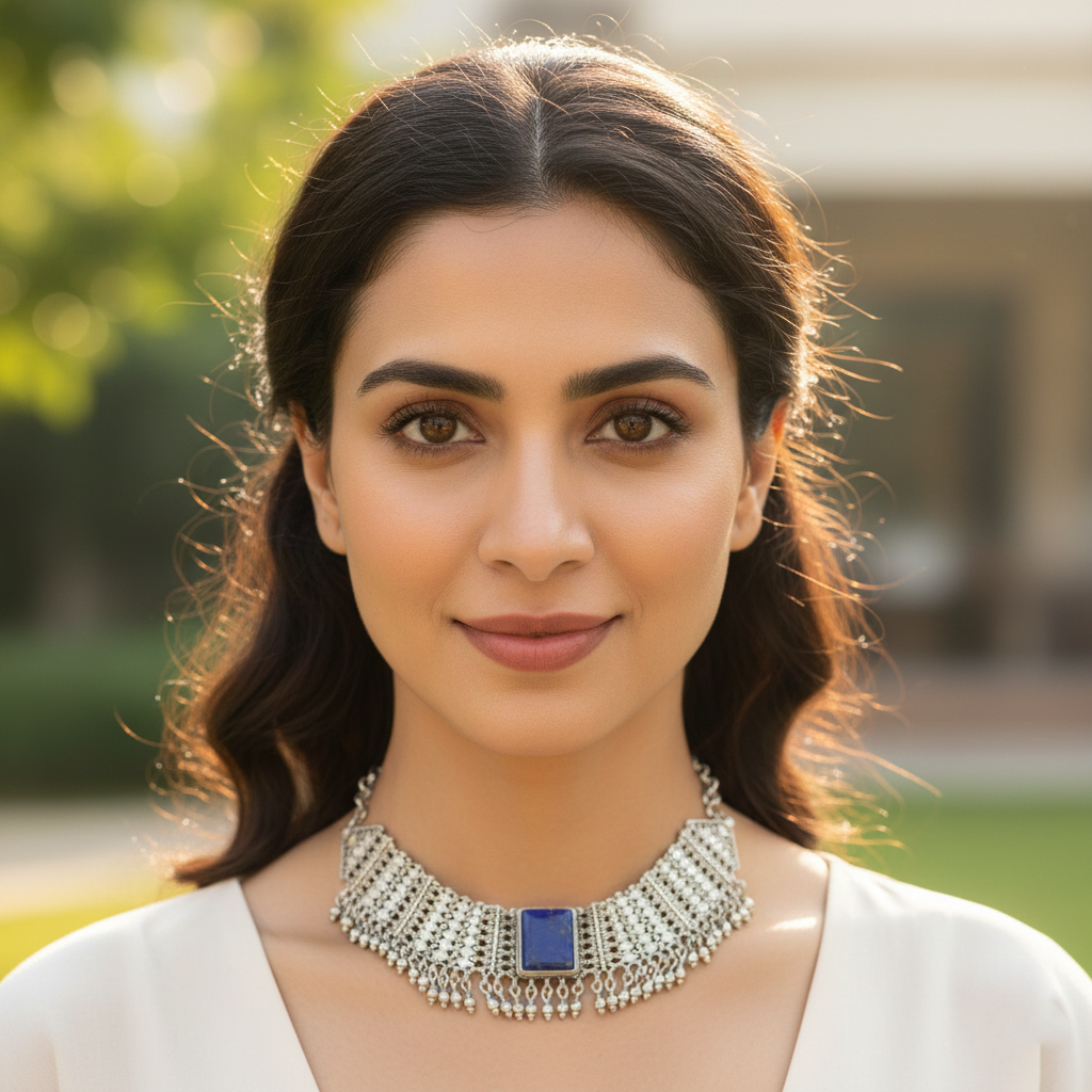 Sangeeta Boochra Handcrafted Oxidised Choker with Blue Centerpiece
