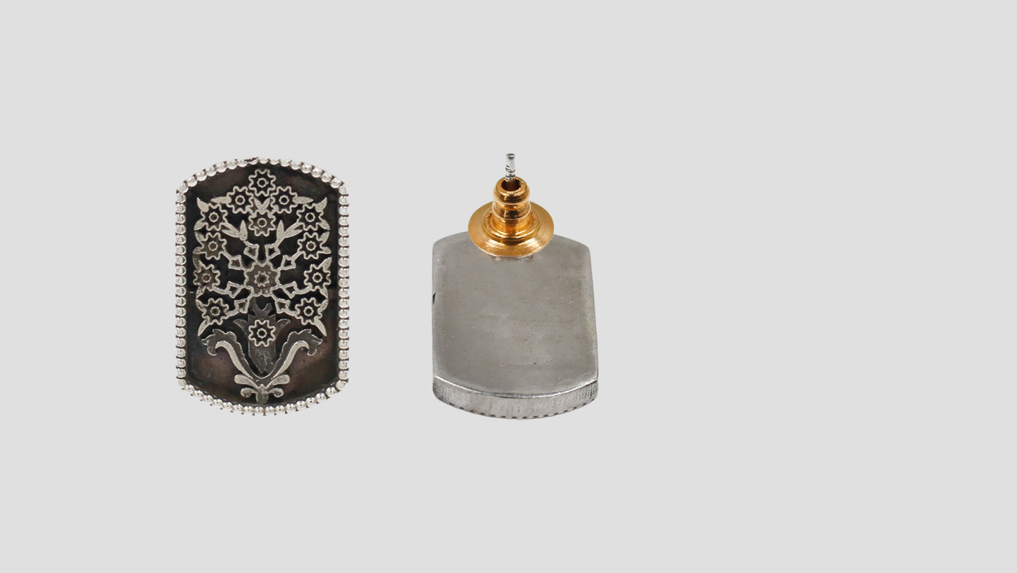 Sangeeta Boochra Oxidised Silver Rectangular Stud Earrings