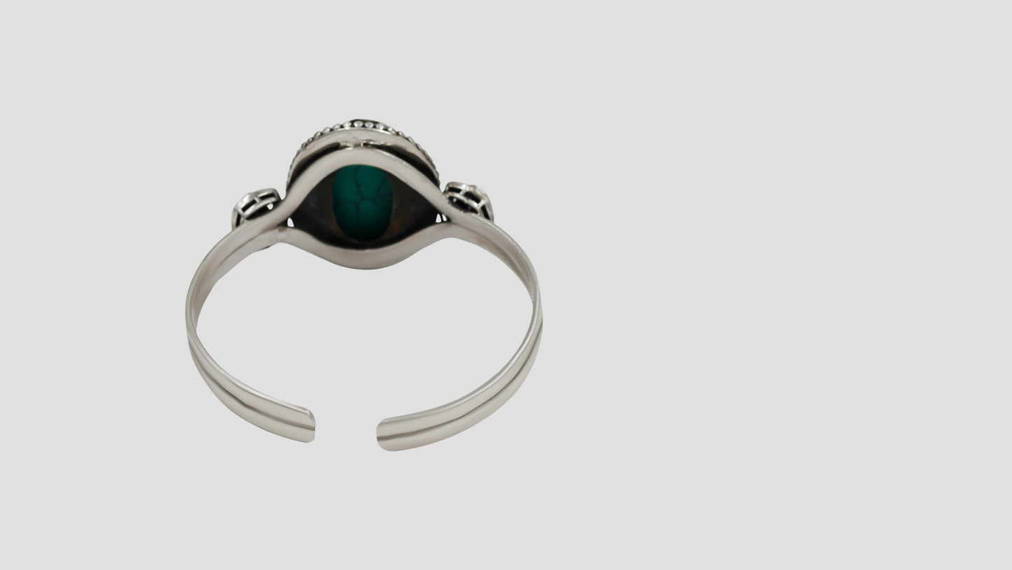 Sangeeta Boochra Silver Statement Bracelet with Turquoise-Tone Stone & Kundan Detailing