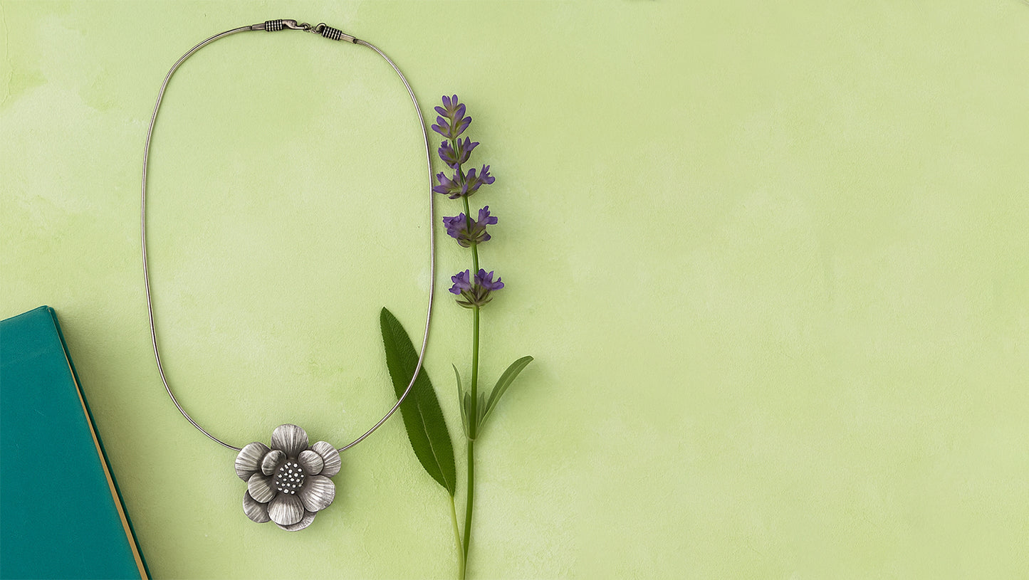 Sangeeta Boochra Handcrafted Oxidised Silver Floral Bloom Pendant