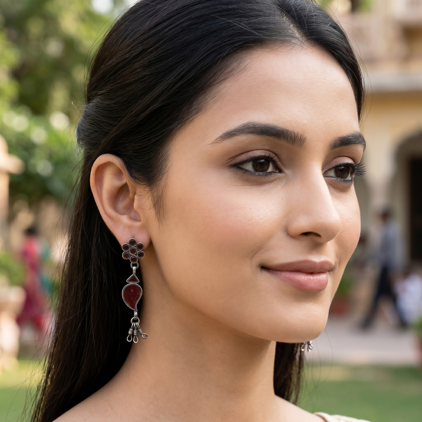 Sangeeta Boochra Handcrafted Floral Silver Danglers