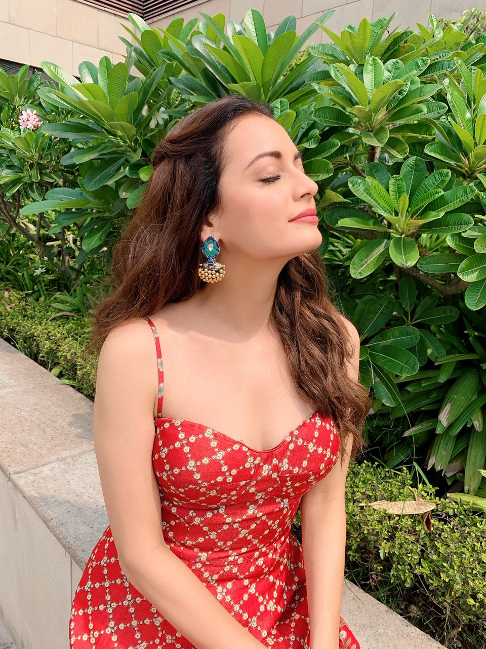 Dia Mirza in 24k Gold Plated Silver Earrings With Turquoise stone